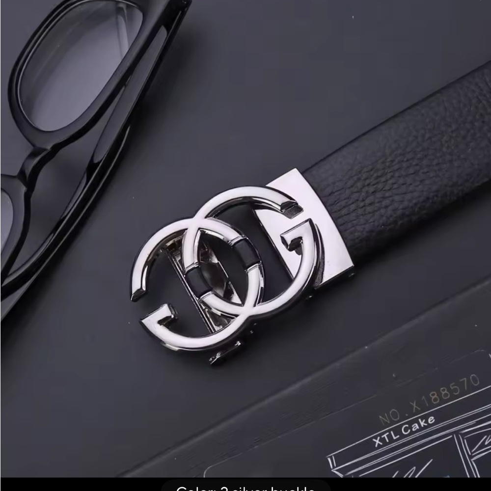 Silver Logo Black Leather Belt